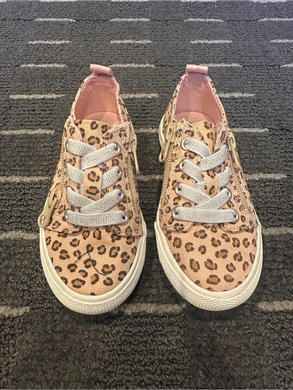 Cat & Jack Pink Leopard Print Slip-On Sneakers with Silver Laces & Side Zipper